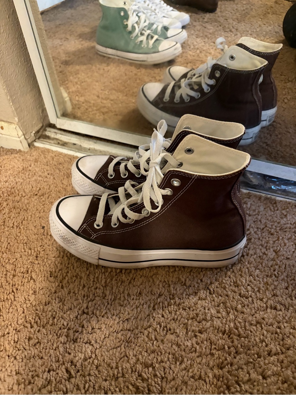 Converse High-Top Sneakers in Brown and White